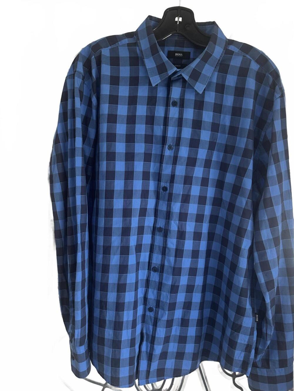 BOSS Hugo Boss Men's Slim Fit Blue/Black Checkered Button UP Shirt - XL